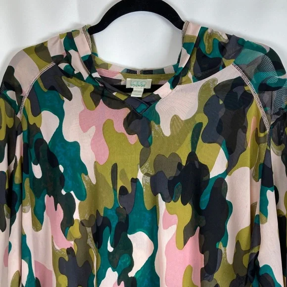 LOGO Lounge by Lori Goldstein Camo Print Sheer Mesh Hoodie - Picture 4 of 10